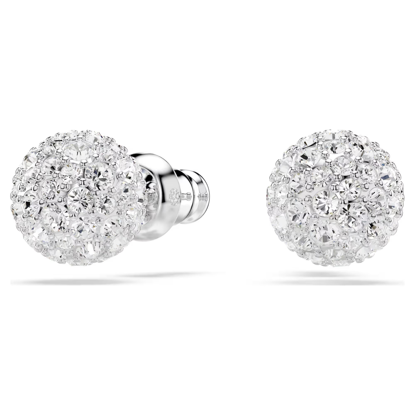 SWAROVSKI DEXTERA STUD EARRINGS, ROUND CUT, SPHERE, WHITE, RHODIUM PLATED