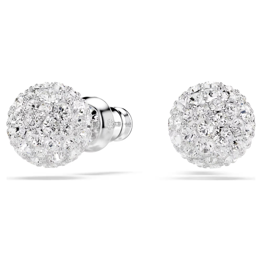 SWAROVSKI DEXTERA STUD EARRINGS, ROUND CUT, SPHERE, WHITE, RHODIUM PLATED