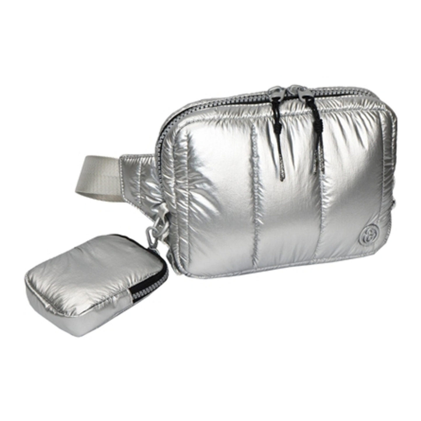 METALLIC QUILTED PASSPORT SLING, CHROME, 9"