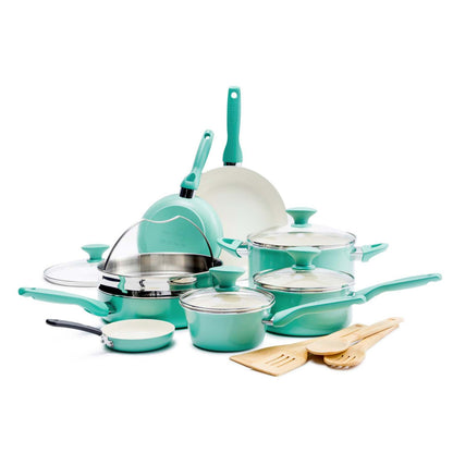RIO 16PC CERAMIC NONSTICK COOKWARE SET TURQUOISE