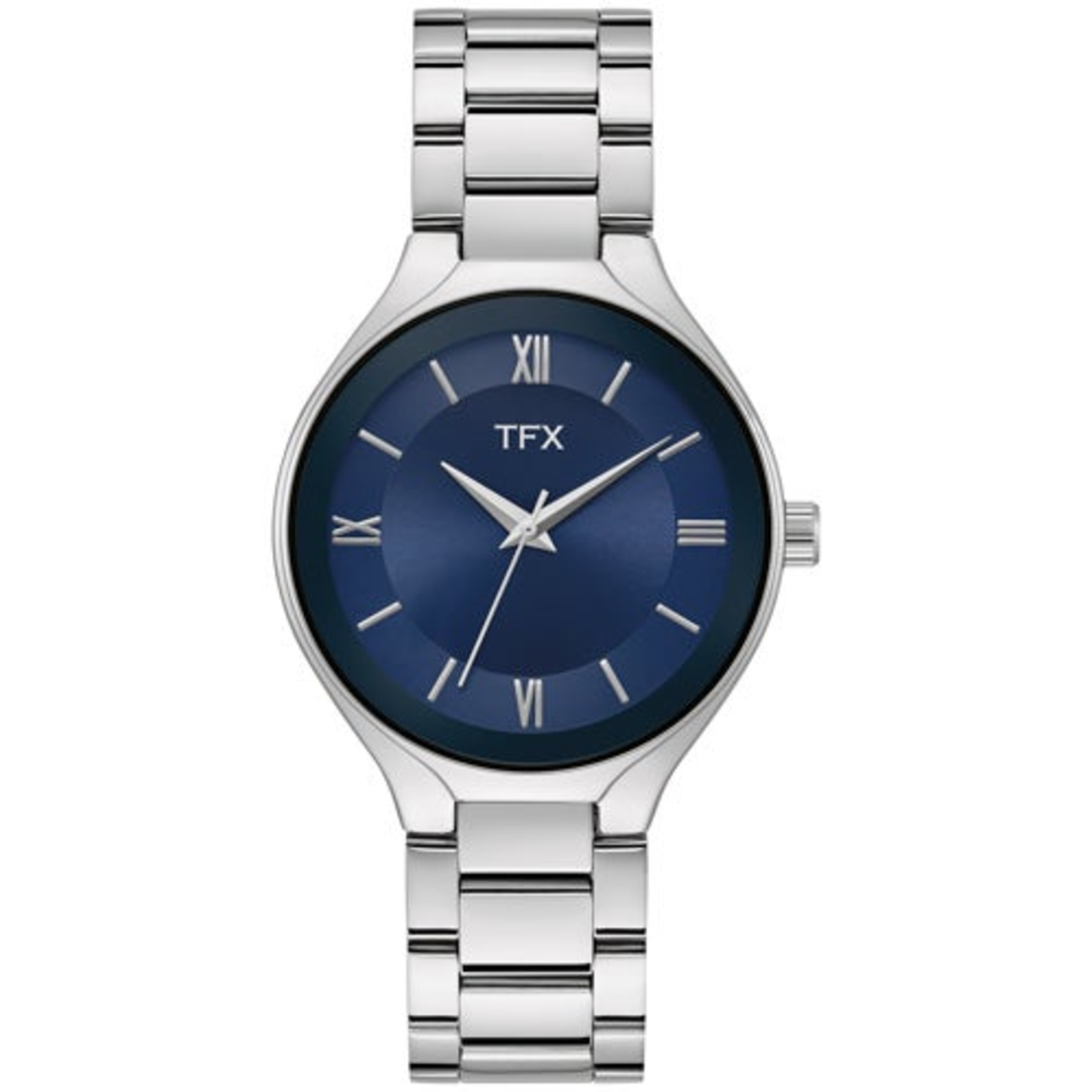 MEN'S TFX SILVER-TONE STAINLESS STEEL WATCH, NAVY DIAL
