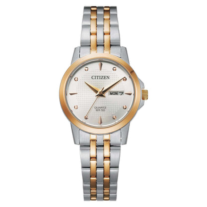 LADIES QUARTZ TWO-TONE STAINLESS STEEL WATCH SILVER-WHITE DIAL