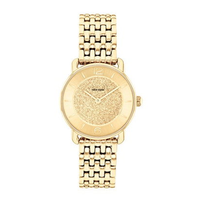 LADIES' ELLIOT GOLD-TONE STAINLESS STEEL WATCH, GOLD GLITTER DIAL