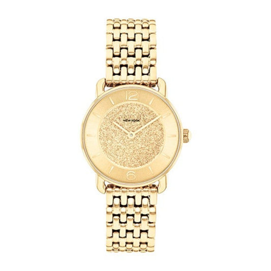 LADIES' ELLIOT GOLD-TONE STAINLESS STEEL WATCH, GOLD GLITTER DIAL