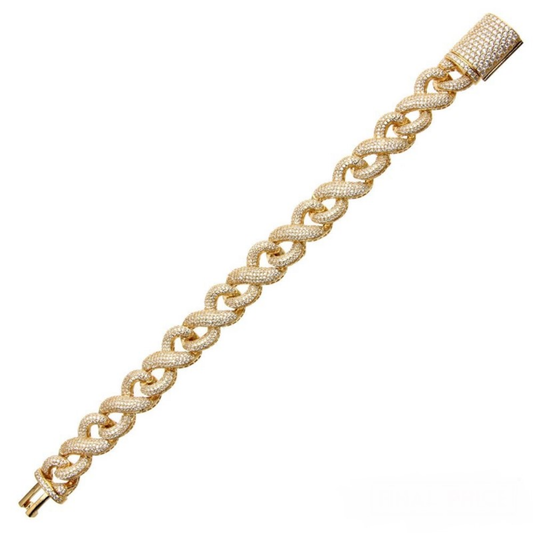 MENS GOLD PLATED CZ ENCRUSTED MIAMI CUBAN LINK BRACELET - (STERLING SILVER)