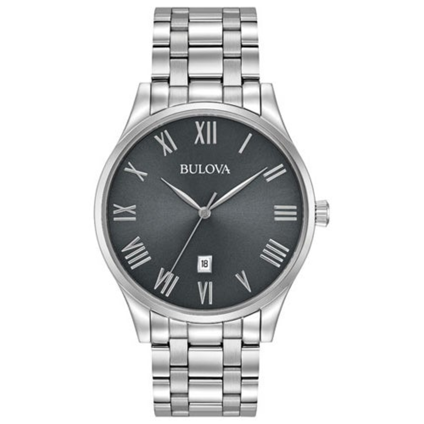MEN'S CLASSIC SILVER-TONE STAINLESS STEEL WATCH, GUNMETAL DIAL