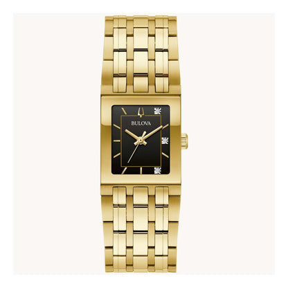 LADIES MARC ANTHONY QUADRA GOLD-TONE SS RECTANGULAR WATCH BLACK DIAL
