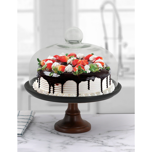 EMERIL LAGASSE 11 INCH CAKE DISH WITH ACACIA STAND