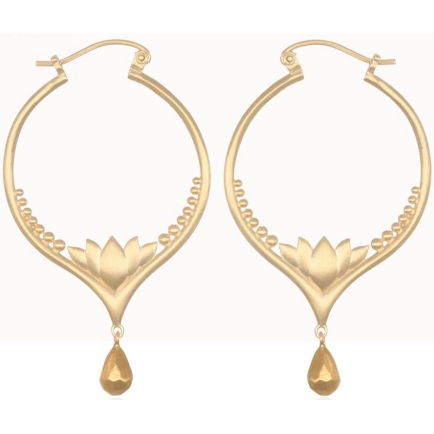 SATYA GOLD LOTUS DROP HOOP EARRINGS