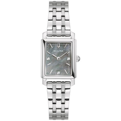 LADIES' SUTTON SILVER-TONE STAINLESS STEEL RECTANGLE WATCH, GRAY MOP DIAL