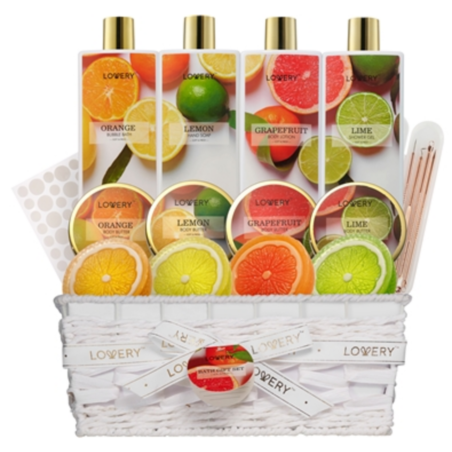 LUXE 4 IN 1 HOME BATH GIFT SET, WHITE, ORANGE, YELLOW, GREEN, PINK, 20 PIECES