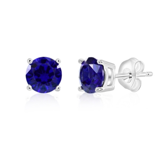 STERLING SILVER EARRINGS, BLUE, 6MM