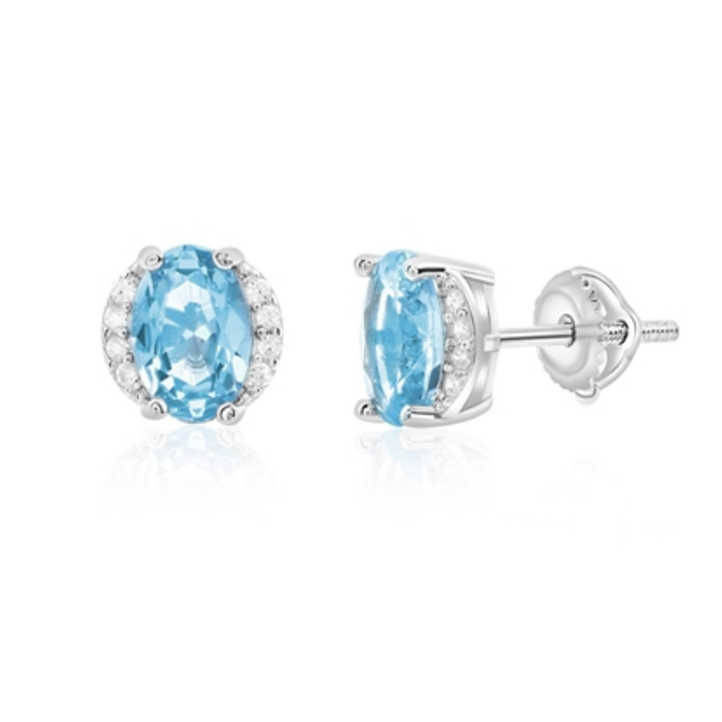 STERLING SILVER OVAL HALO STUDS, SILVER, 7X5MM