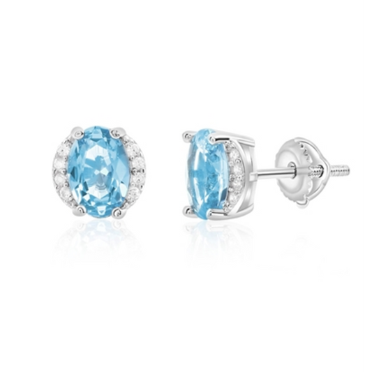 STERLING SILVER OVAL HALO STUDS, SILVER, 7X5MM