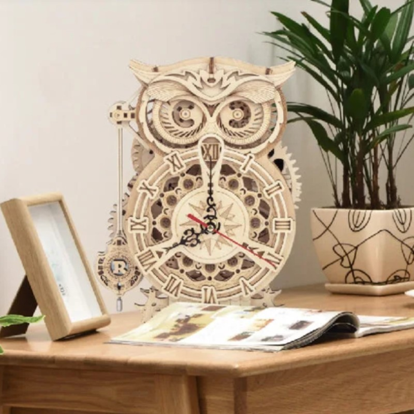 3D MECHANICAL WOODEN PUZZLE - (OWL CLOCK)
