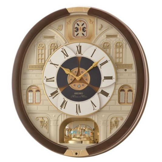 CASTLE WINDOWS MELODIES IN MOTION CLOCK, BROWN