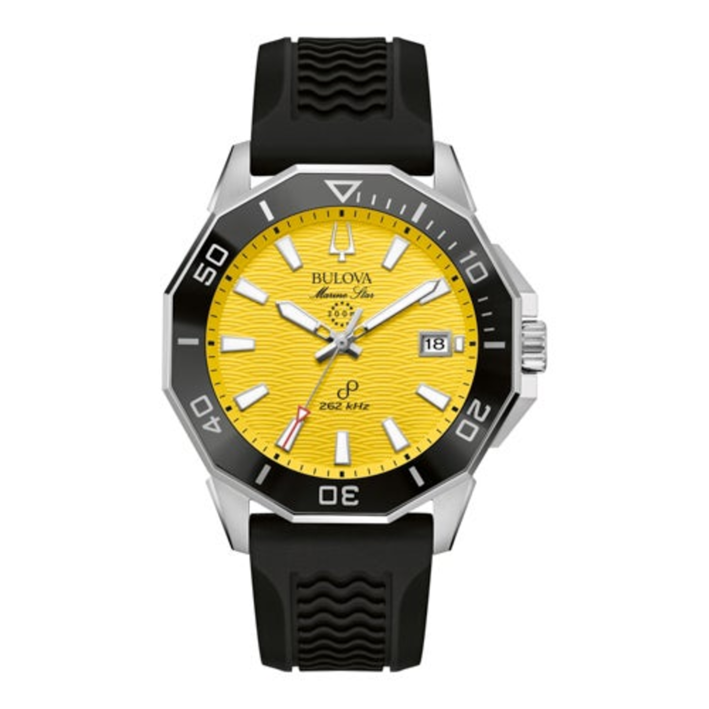 MEN'S MARINE STAR SERIES C PRECISIONIST BLACK SILICONE STRAP WATCH, YELLOW DIAL