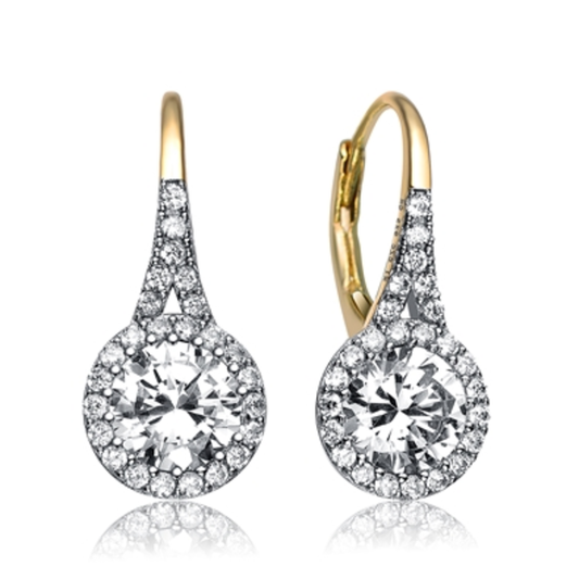 GOLD PLATED CZ LEVER EARRINGS, GOLD, 0.83