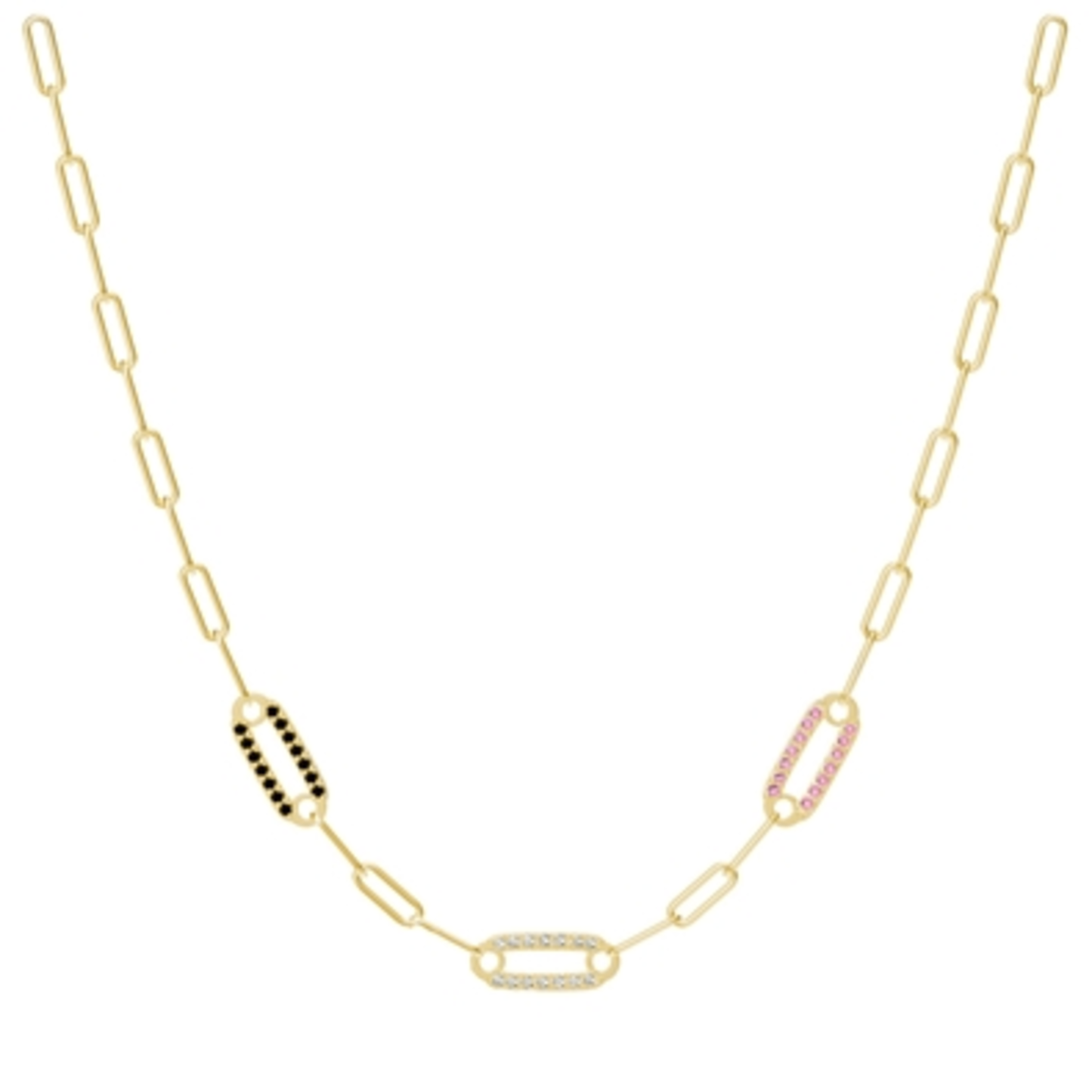 PAPERCLIP CRYSTAL NECKLACE, GOLD, 3MMX6MMX15MM