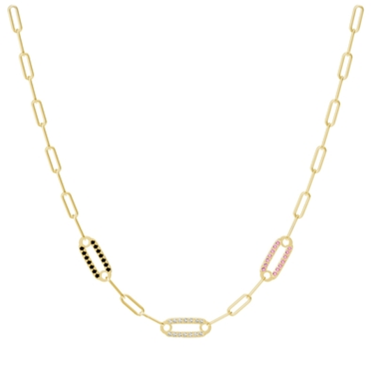 PAPERCLIP CRYSTAL NECKLACE, GOLD, 3MMX6MMX15MM