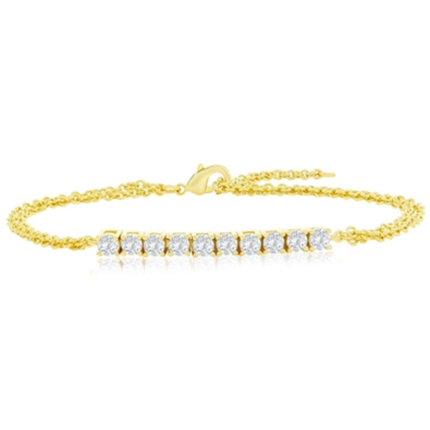 MULTI STRAND HALF TENNIS BRACELET, GOLD, 7.5"