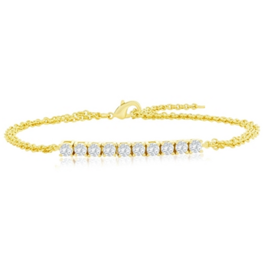 MULTI STRAND HALF TENNIS BRACELET, GOLD, 7.5"