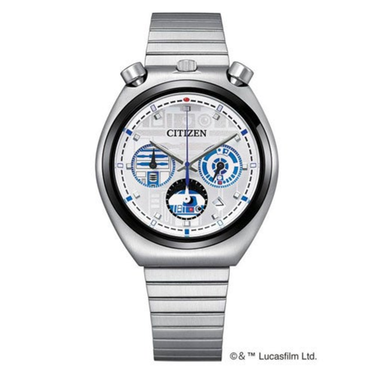 MEN'S QUARTZ STAR WARS R2-D2 SILVER-TONE STAINLESS STEEL WATCH, SILVER DIAL