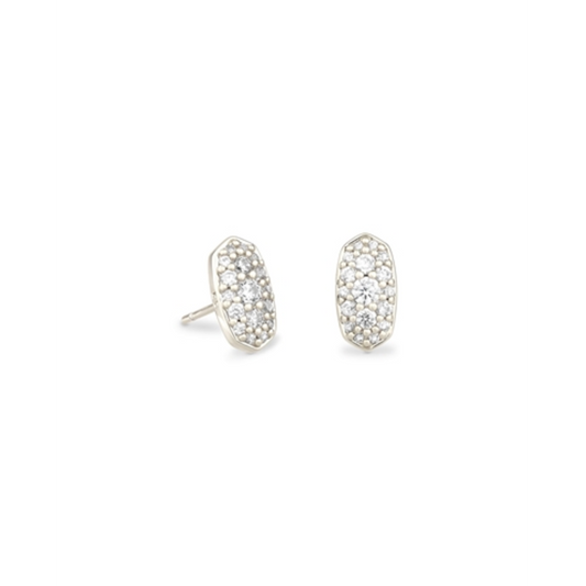 GRAYSON CRYSTAL STUD EARRINGS, RHODIUM METAL WHITE CZ
