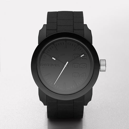 MENS DOUBLE DOWN BLACK SILICONE WATCH BLACK DIAL
