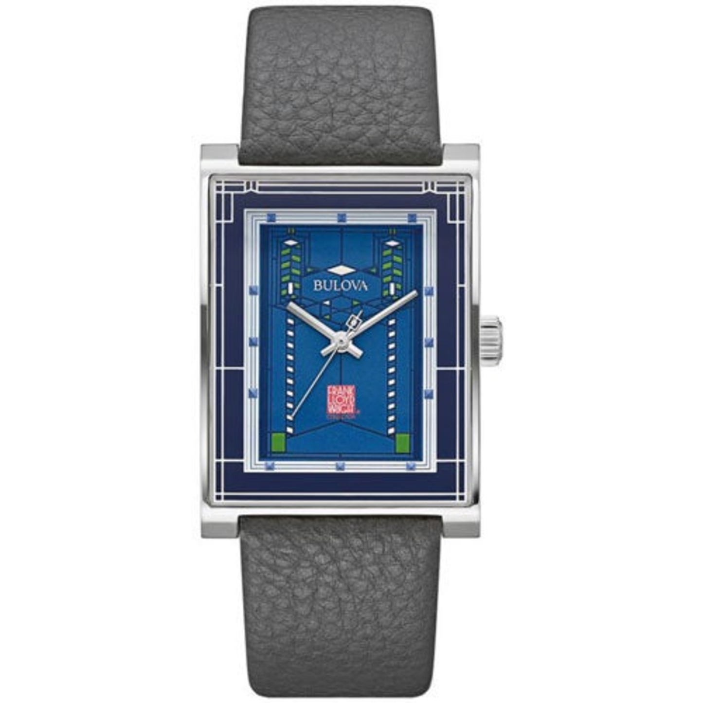 MEN'S MEN'S ROBIE HOUSE RECTANGULAR GRAY LEATHER STRAP WATCH, BLUE DIAL