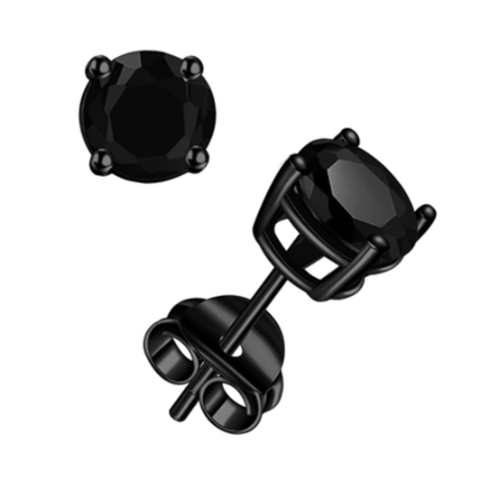 BLACK RHODIUM PLATED ONYX STUD EARRINGS, BLACK, 6MM