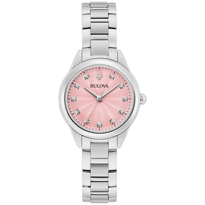 LADIES' SUTTON SILVER-TONE STAINLESS STEEL WATCH, PINK DIAL