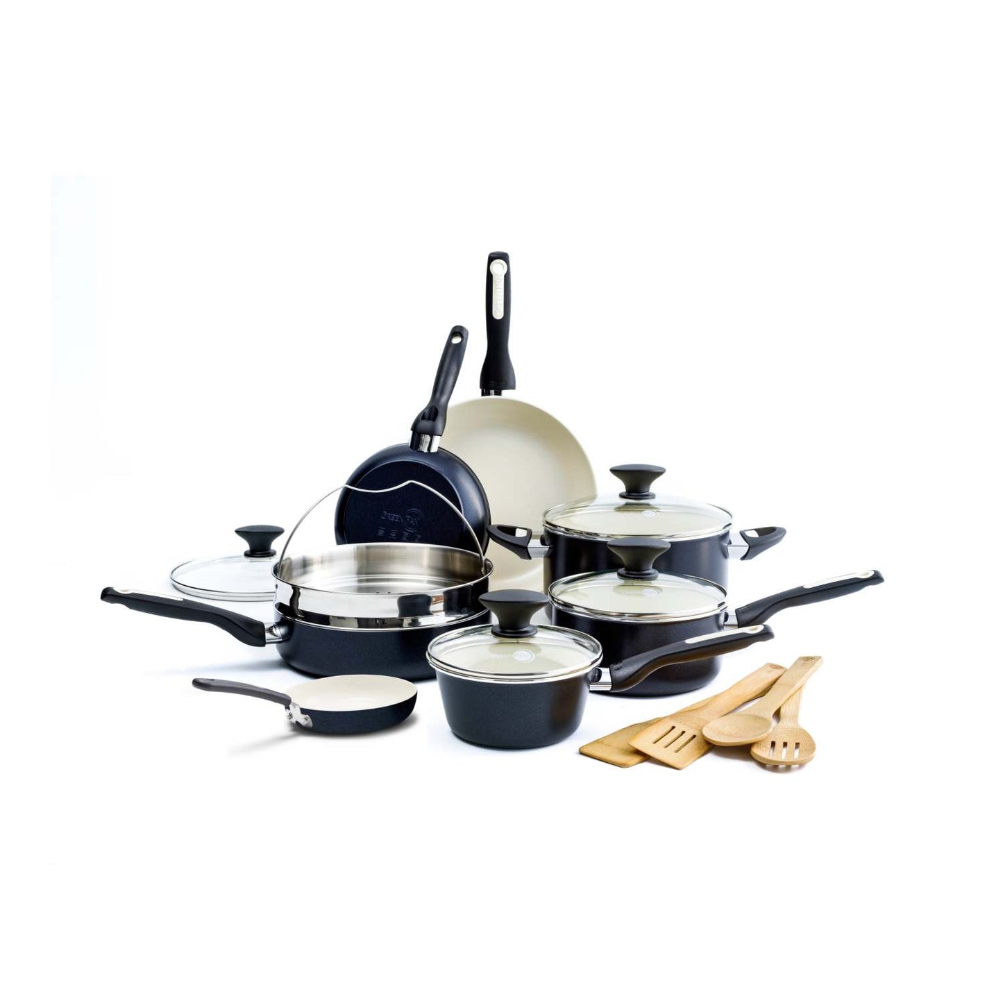 RIO 16PC CERAMIC NONSTICK COOKWARE SET BLACK