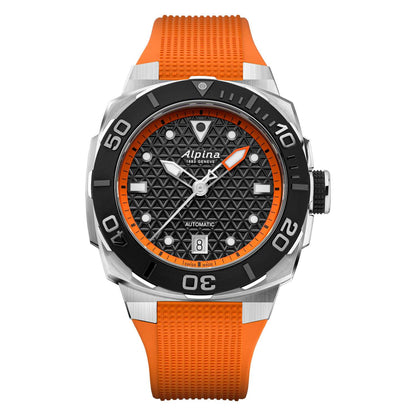 MEN'S SEASTRONG DIVER EXTREME AUTOMATIC ORANGE RUBBER STRAP WATCH, BLACK DIAL