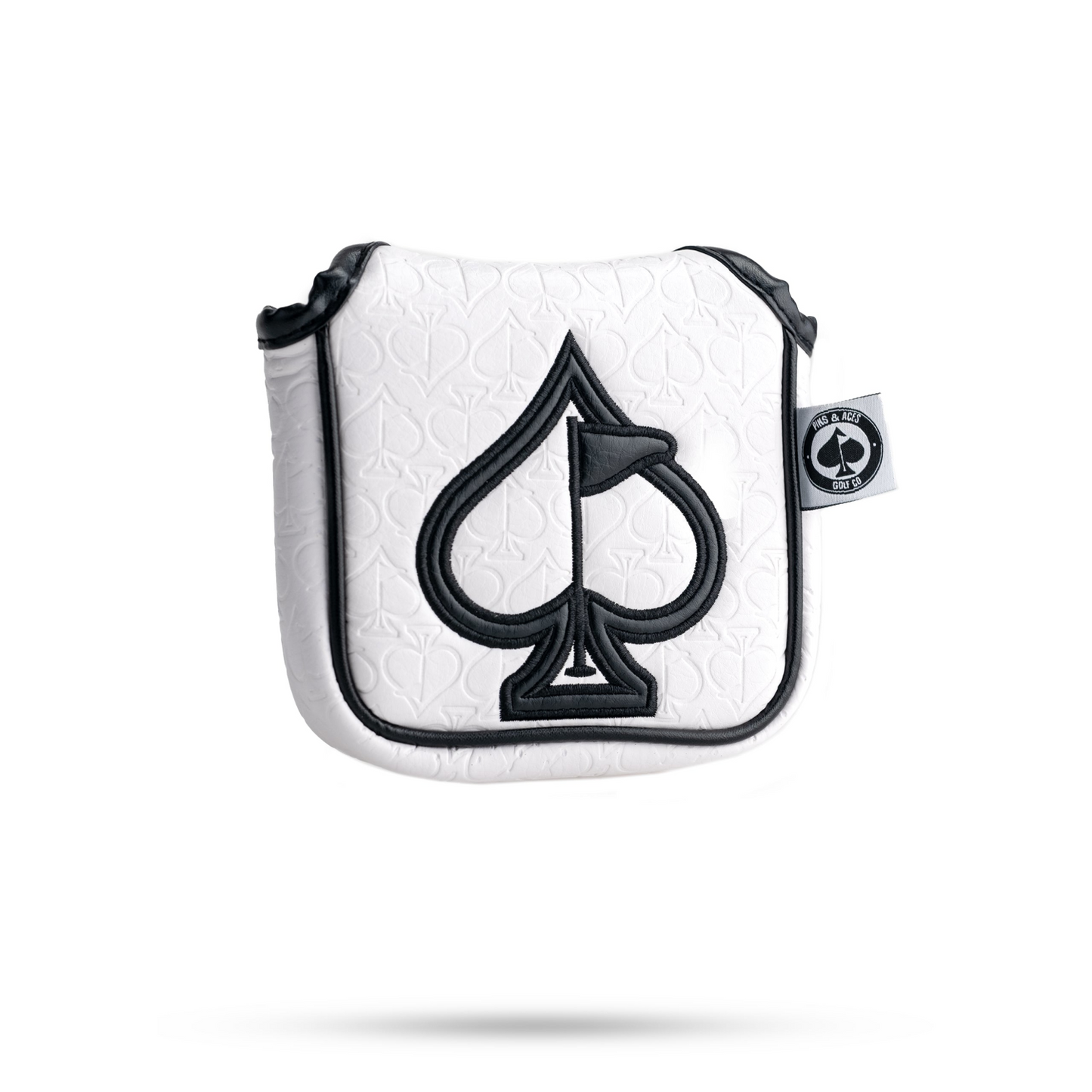 EMBOSSED SPADE MALLET PUTTER COVER - WHITE WITH BLACK SPADE