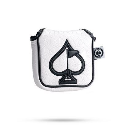 EMBOSSED SPADE MALLET PUTTER COVER - WHITE WITH BLACK SPADE