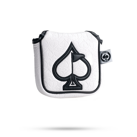 EMBOSSED SPADE MALLET PUTTER COVER - WHITE WITH BLACK SPADE