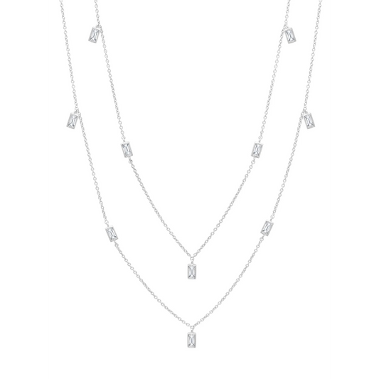 CRISLU PRISM BAGUETTE 36 INCHES NECKLACE FINISHED IN PURE PLATINUM
