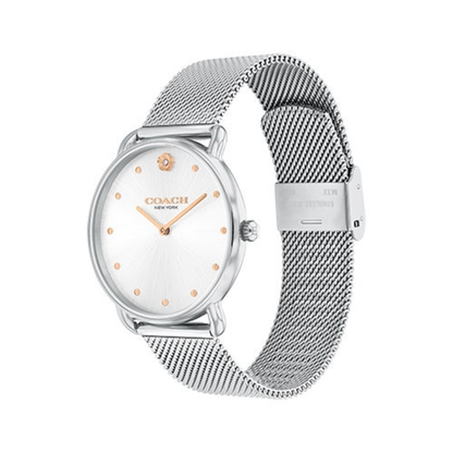 LADIES' ELLIOT SILVER-TONE STAINLESS STEEL MESH WATCH, SILVER DIAL