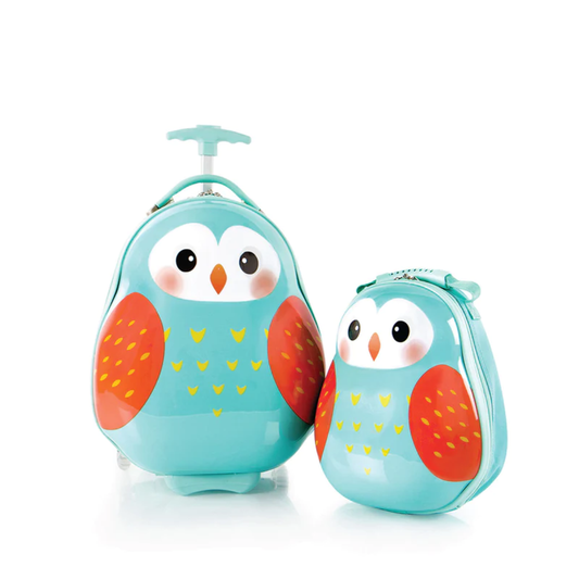 HEYS TRAVEL TOTS 2PC KIDS LUGGAGE & BACKPACK SET - OWL