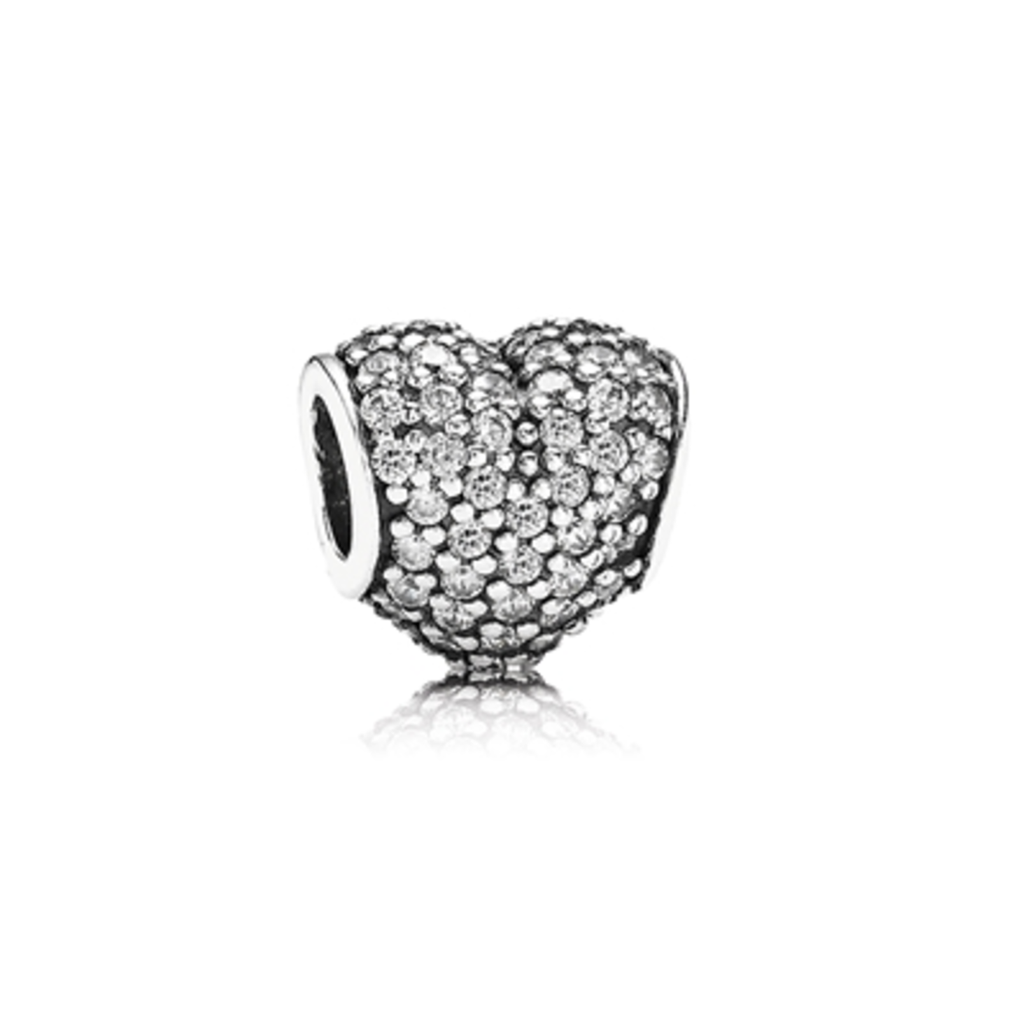 SILVER HEART PAVE CHARM, CLEAR CZ