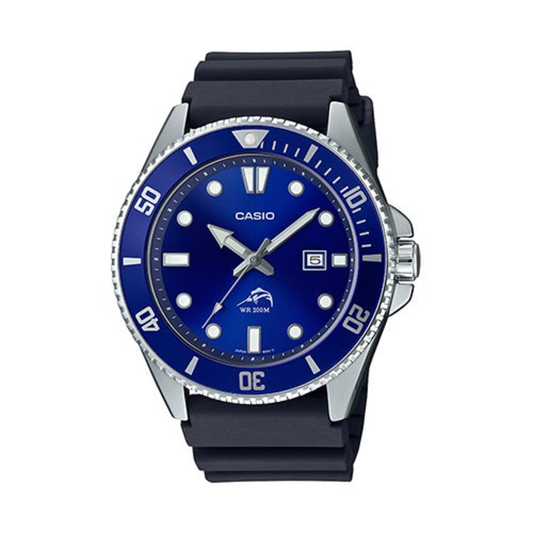 MENS DIVER INSPIRED BLACK RESIN WATCH BLUE DIAL