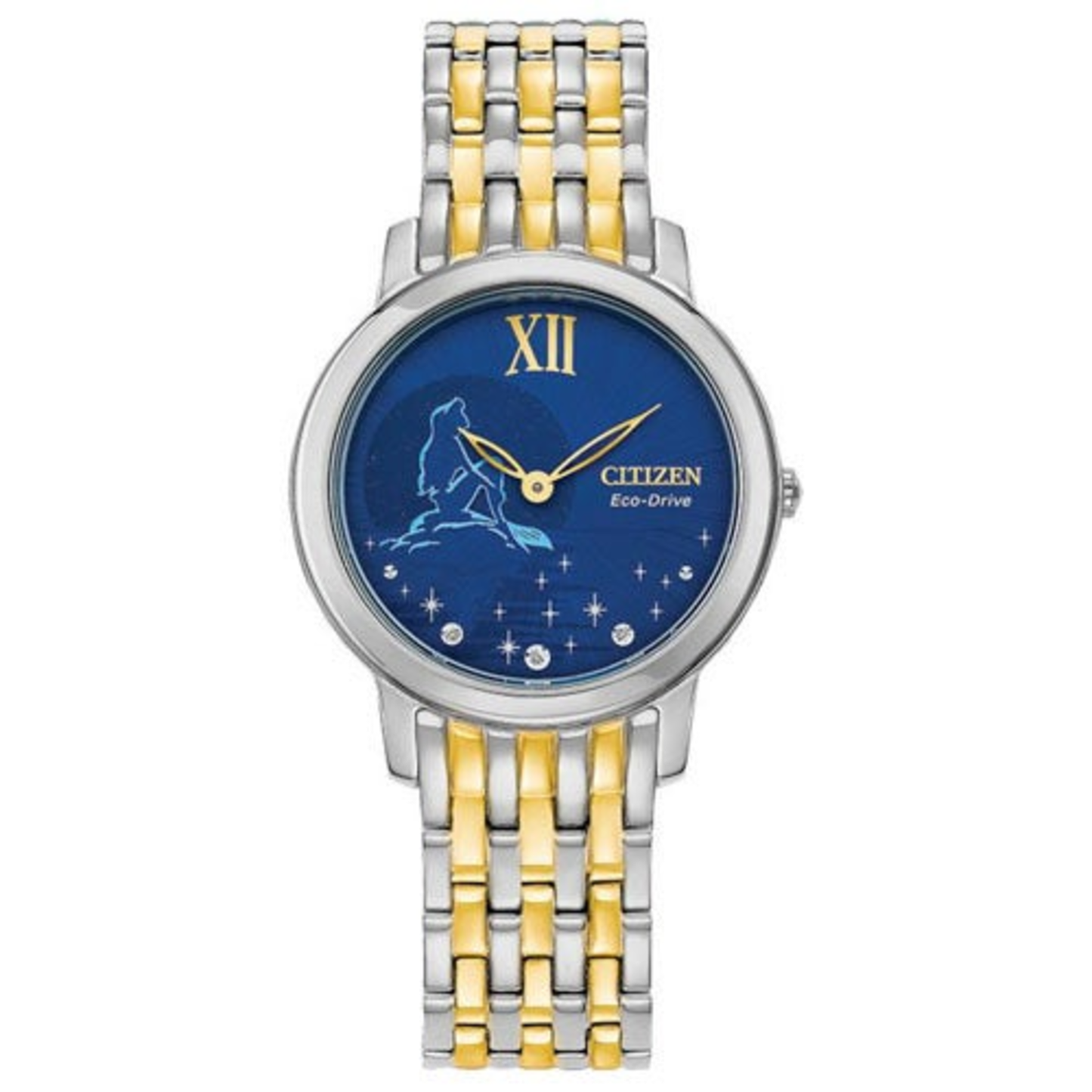 LADIES' ARIEL DIAMOND ECO-DRIVE TWO-TONE STAINLESS STEEL WATCH, DARK BLUE DIAL