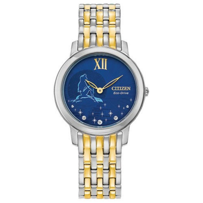 LADIES' ARIEL DIAMOND ECO-DRIVE TWO-TONE STAINLESS STEEL WATCH, DARK BLUE DIAL