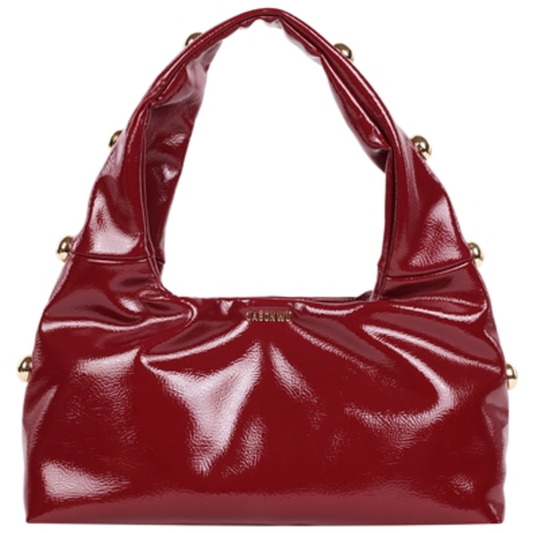 STUDDED SHOULDER BAG, OXBLOOD