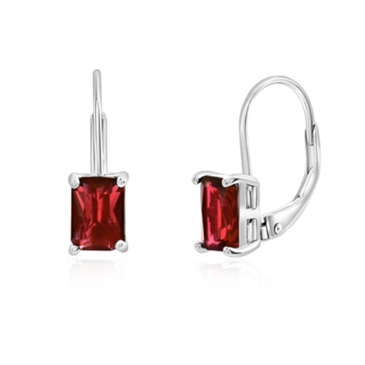 EMERALD CUT CREATED RED RUBY EARRINGS, RED, 5X7MM