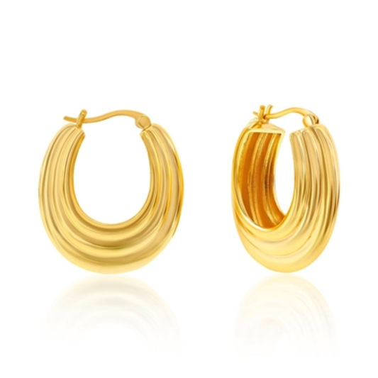 LAYERED HOOP EARRINGS, GOLD, 30MM X 26MM