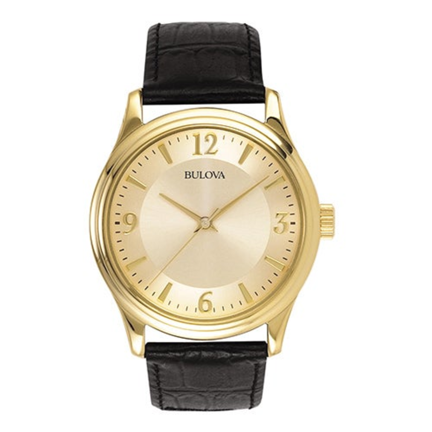 MENS CORPORATE COLLECTION BLACK LEATHER STRAP WATCH GOLD DIAL