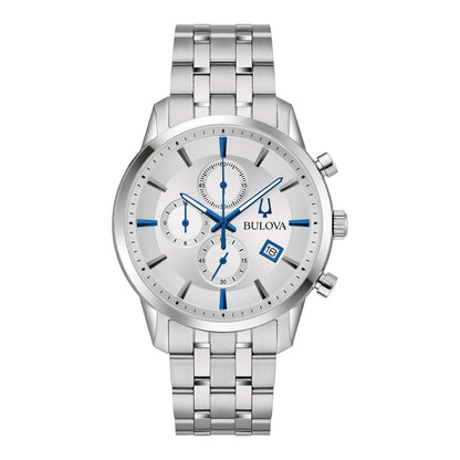 MEN'S SUTTON CHRONOGRAPH SILVER-TONE STAINLESS STEEL WATCH, SILVER DIAL