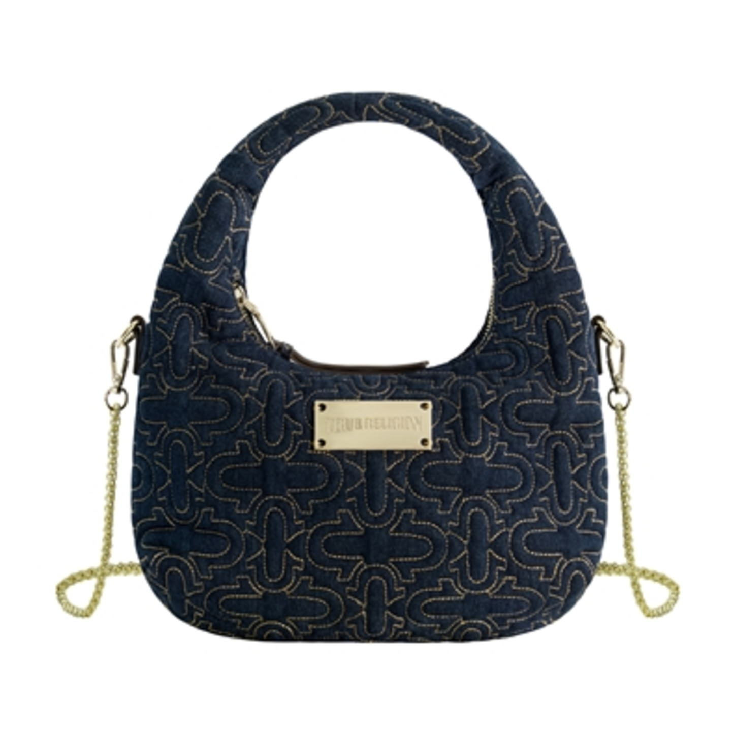 TRUE RELIGION WMN QUILTED DENIM HOBO BAG, DENIM